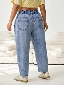 Solflare Casual tvättade tapered jeans i plus size - Blå - Visa 2