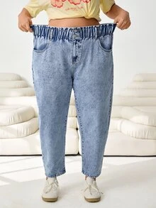 Solflare Casual tvättade tapered jeans i plus size - Blå - Visa 3