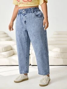 Solflare Casual tvättade tapered jeans i plus size - Blå - Visa 5