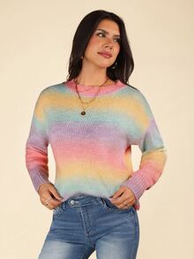 Coeurva Drop Shoulder Ombre Sweater,Long Sleeve Tops In Fall/Winter - Multicolor - View 6