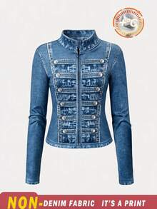 Tween Girls Jacket, Navy Blue, Casual Fit, Warm For Autumn/Winter, Fashionable & Versatile, Autumn, Zipper, Autumn/Winter, Fleece, Solid Color, Hooded, Printed, Cute - Multicolor - View 9