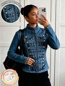 Tween Girls Jacket, Navy Blue, Casual Fit, Warm For Autumn/Winter, Fashionable & Versatile, Autumn, Zipper, Autumn/Winter, Fleece, Solid Color, Hooded, Printed, Cute - Multicolor - View 2