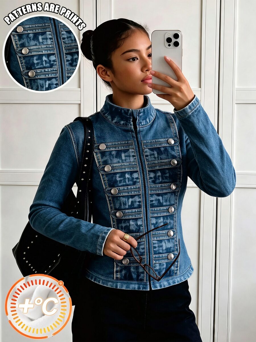 Tween Girls Jacket, Navy Blue, Casual Fit, Warm For Autumn/Winter, Fashionable & Versatile, Autumn, Zipper, Autumn/Winter, Fleece, Solid Color, Hooded, Printed, Cute
