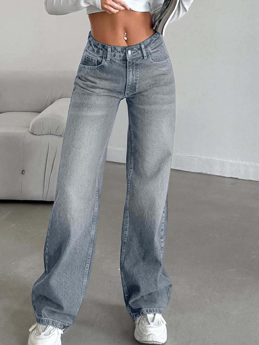 SHEIN Tall LOW RISE STRAIGHT CYT WOMEN BLUE JEANS, Tall Women - Light Wash - View 1