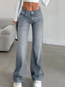 SHEIN Tall LOW RISE STRAIGHT CYT WOMEN BLUE JEANS, Tall Women - Light Wash - View 6
