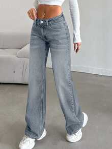 SHEIN Tall LOW RISE STRAIGHT CYT WOMEN BLUE JEANS, Tall Women - Light Wash - View 5