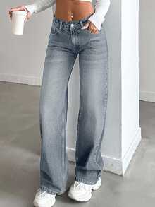 SHEIN Tall LOW RISE STRAIGHT CYT WOMEN BLUE JEANS, Tall Women - Light Wash - View 7