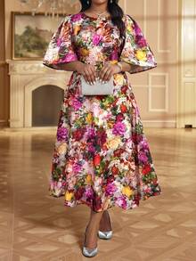 Fleurora Elegant Dresses For Women Floral Festival Outfits Luxury Evening Wedding Guest Tea Party Birthday Guest Beach Purple Floral Summer - Multicolor - View 4