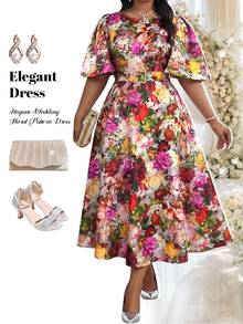 Fleurora Elegant Dresses For Women Floral Festival Outfits Luxury Evening Wedding Guest Tea Party Birthday Guest Beach Purple Floral Summer - Multicolor - View 2
