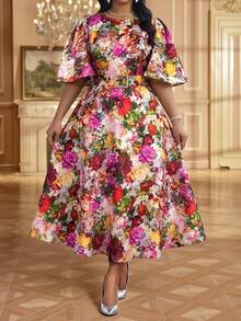 Fleurora Elegant Dresses For Women Floral Festival Outfits Luxury Evening Wedding Guest Tea Party Birthday Guest Beach Purple Floral Summer - Multicolor - View 7