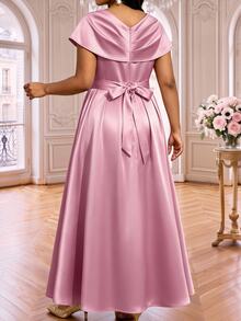 Fleurora Plus Size Women's Elegant Formal Elegant Metal Buckle Satin Dress Dresses For Party Wedding Bride Evening Wedding Pink Wedding Guest Cocktail Summer - Pink - View 3
