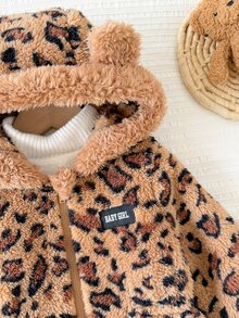 SHEIN 女嬰針織豹紋人造毛連帽休閒秋冬外套 - 彩色 - 查看 4