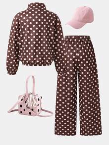 SHEIN 大女孩兩件式時尚休閒黑色立領夾克與長褲套裝 - 彩色 - 查看 2
