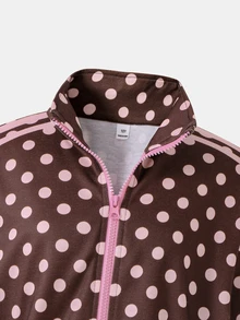 SHEIN 大女孩兩件式時尚休閒黑色立領夾克與長褲套裝 - 彩色 - 查看 4