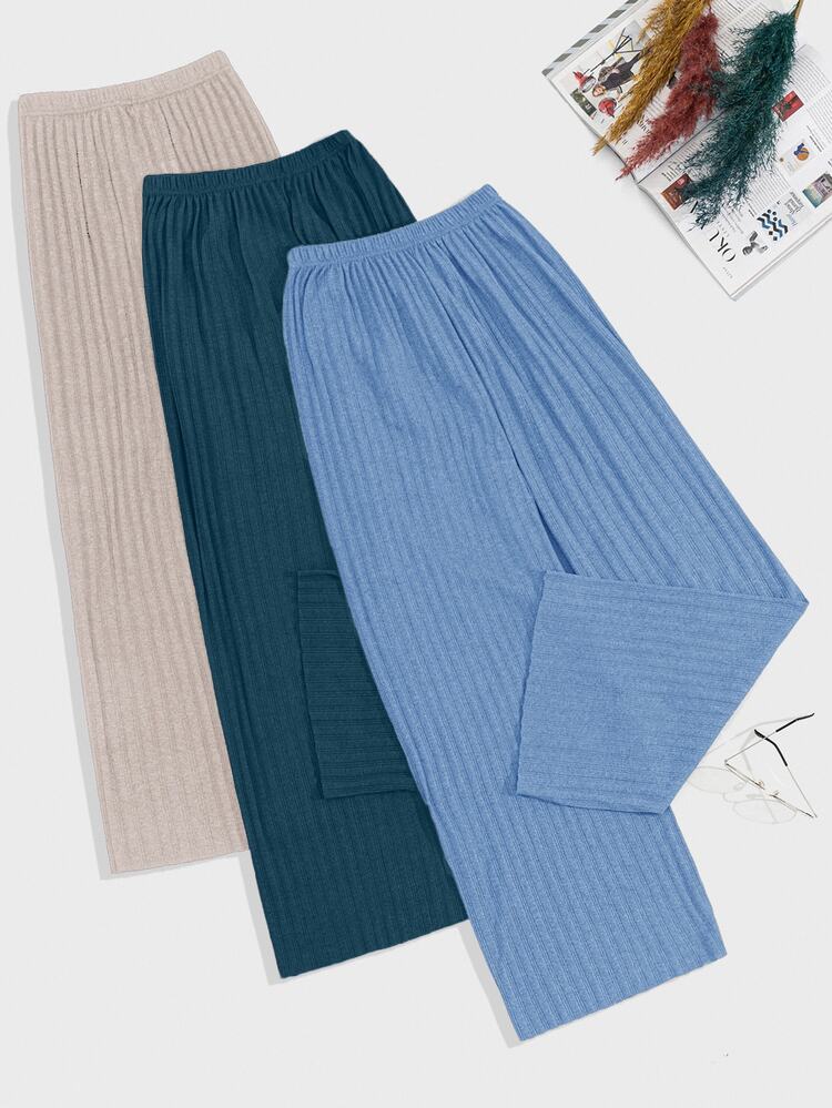 EURMUSE 100%Cotton 3 Pcs Solid Knit Pant Set Sleeping Pants Cotton Cotton Loungewear Summer Pants Cotton Pajama Pants - Multicolor - View 2