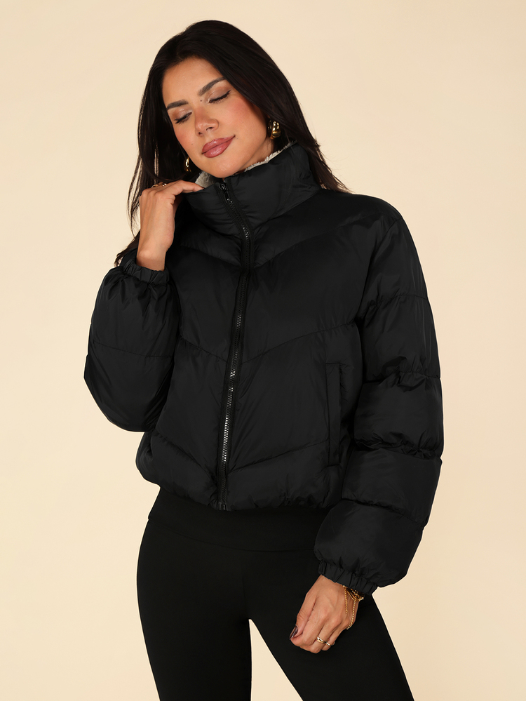 Coeurva Women Zipper Long Sleeve Fashionable Winter Cold-Proof Jacket - Black - View 7
