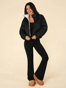 Coeurva Women Zipper Long Sleeve Fashionable Winter Cold-Proof Jacket - Black - View 4