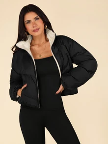Coeurva Women Zipper Long Sleeve Fashionable Winter Cold-Proof Jacket - Black - View 6