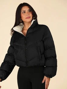 Coeurva Women Zipper Long Sleeve Fashionable Winter Cold-Proof Jacket - Black - View 8