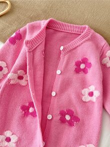 SHEIN 女嬰針織彩色花卉圖案長袖連身毛衣 - 彩色 - 查看 4