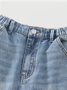 Coolqubz Denimly Tween Boy 休闲日常都市街头风格印花松紧腰拉链口袋工装裤 - 中等水洗藍 - 查看 7