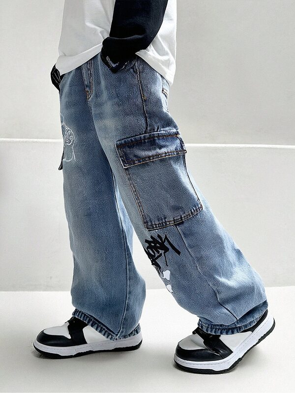 Coolqubz Pantaloni cargo per ragazzi adolescenti, in stile casual giornaliero urbano, con stampa, vita elastica e tasche con cerniera