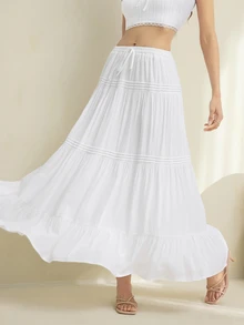 SHEIN Tall 女款簡約日常百褶裙 - 白色 - 查看 3