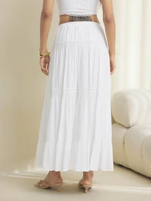 SHEIN Tall 女款簡約日常百褶裙 - 白色 - 查看 2