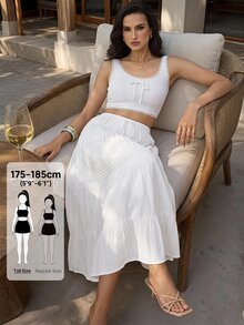 SHEIN Tall 女款簡約日常百褶裙 - 白色 - 查看 9