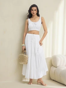 SHEIN Tall 女款簡約日常百褶裙 - 白色 - 查看 7