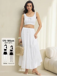 SHEIN Tall 女款簡約日常百褶裙 - 白色 - 查看 8