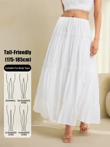 SHEIN Tall 女款簡約日常百褶裙 - 白色 - 查看 1