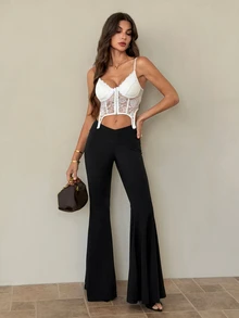 SHEIN Tall Purple Vest And Straight-Leg Trousers: An Elegant Two Pieces Business Suit., Tall Women - Black - View 8