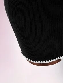 Amplova Women's Contrast Trim Casual Daily Summer Knit Dress - Black and White - View 14