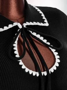 Amplova Women's Contrast Trim Casual Daily Summer Knit Dress - Black and White - View 13