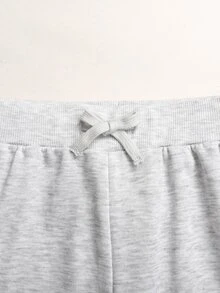 SHEIN 青少年女孩秋季新款休閒極簡灰色針織半鈕扣修身長袖T恤與寬鬆運動褲套裝 - 灰色 - 查看 4