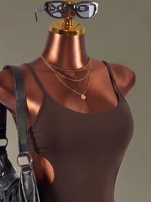 Amplova Women's Black & Brown Spaghetti Strap Backless 7/8 Length Sports Jumpsuit - Brown - View 6
