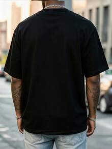 Resyla Men 男士寬鬆短袖夏季上衣，復古黑色圖案印花，街頭風，休閒百搭版型，舒適面料，戶外街頭穿搭 - 彩色 - 查看 2