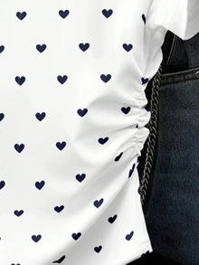 Franclia Women's Versatile Elegant Waist-Cinched Colorful Striped Patchwork Short Sleeve Lover's Heart Print Casual Polo Shirt - Multicolor - View 4