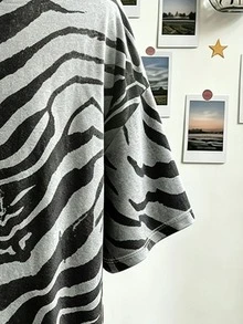 Lalippa 女款大尺碼動物印花寬肩落肩上衣，不對稱領口，適合表演與外出休閒，送友禮物 - 彩色 - 查看 3