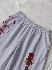 Attitoon Pantalón de chándal con gráfico de guitarra & letras - Multicolor - Ver 7