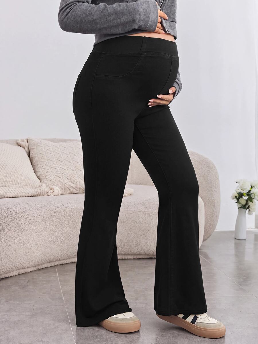SHEIN 孕婦高腰休閒百搭喇叭褲 秋季女裝 牛仔女裝 黑色牛仔褲 - 黑色 - 查看 1