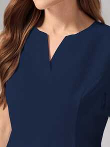 TaskEZ V-Neck Solid Color Short Sleeve Pocket Simple Care Scrub Uniform Top Scrub Set Nurse  Scrub Tops - Navy Blue - View 5