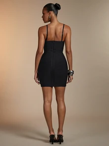 Hauture Women's Black Summer Bandage Mini Dress, Spaghetti Strap Bodycon Dress For Night Club, Party, Evening Events, Elegant Cocktail & Date Night - Black - View 5