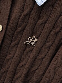 Franclia Fashionable Blogger-Inspired 2 In 1 Patchwork Knit Cropped Cardigan, European And American Style - Chocolate Brown - View 8