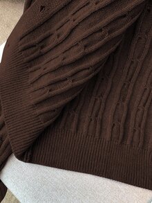 Franclia Fashionable Blogger-Inspired 2 In 1 Patchwork Knit Cropped Cardigan, European And American Style - Chocolate Brown - View 7