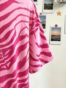 Lalippa 女款大尺碼動物印花寬肩落肩T恤，不對稱領口上衣，適合表演與外出休閒，送給朋友的禮物 - 彩色 - 查看 3