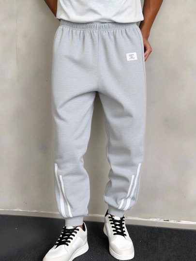 SHEIN Tween Boys Casual College Style Webbing Striped Design Jogger Sweatpants Suitable For Casual Sports And College Wear