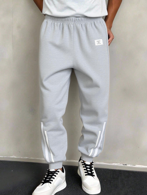 SHEIN Tween Boys Casual College Style Webbing Striped Design Jogger Sweatpants Suitable For Casual Sports And College Wear