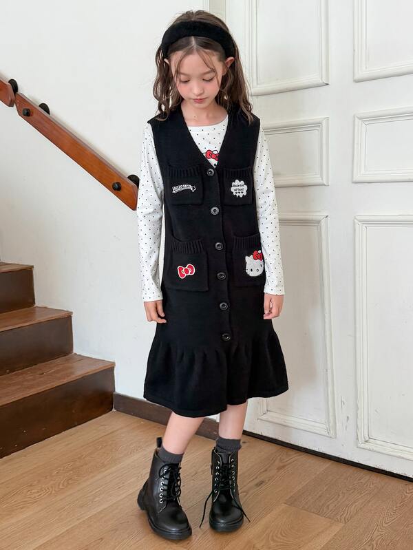 HELLO KITTY | DAZY Tween Girl Cartoon Pattern Casual Daily Knit Dress